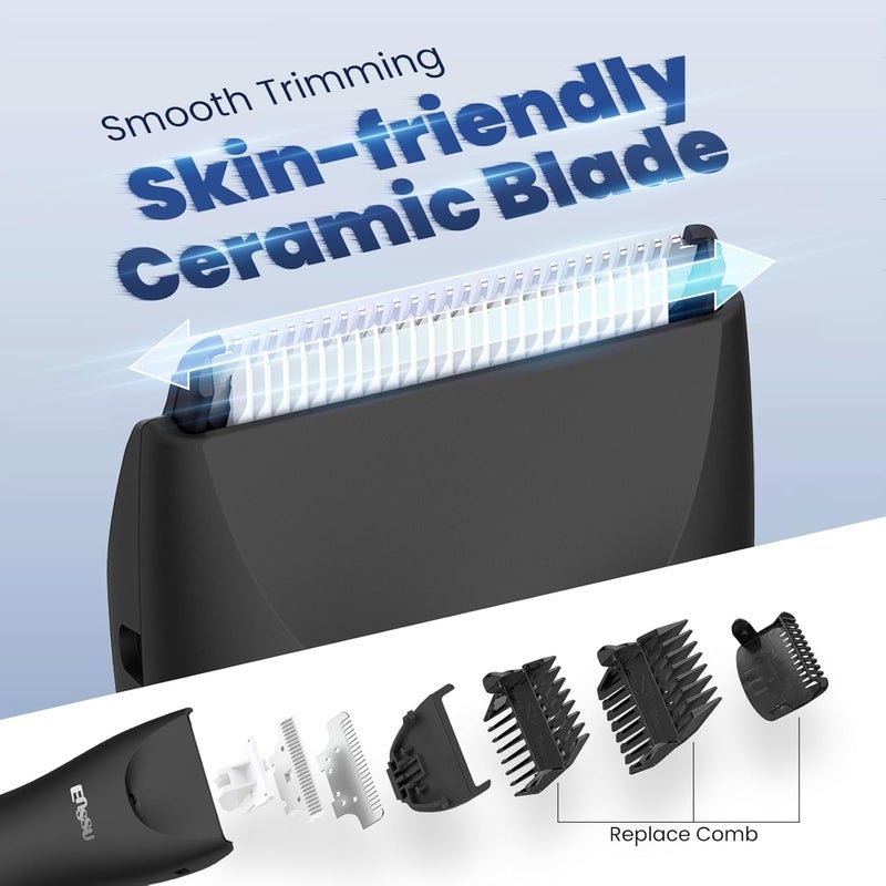 ENSSU Trimmer for Men, Manscape Body Hair Trimmer for Men with Ceramic Blade & LED Light, Waterproof Electric Shaver Groomer for Pubic Hair, Chest, Legs & Bikini, Pubic Hair Trimmer for Wet/Dry Use - Image 2